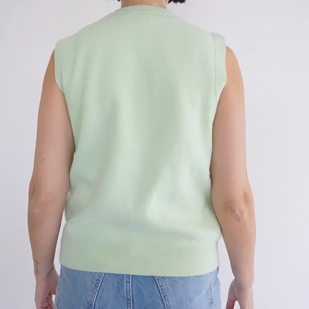 Aritzia TNA Mint Green Knit Cotton Blend V-Neck Vest S - Picture 3 of 10